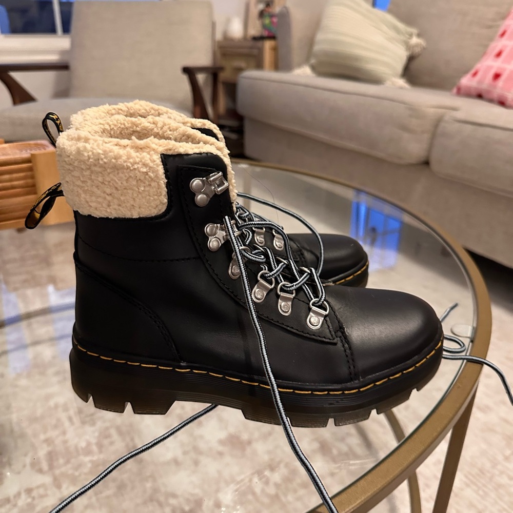 Black Leather Doc Marten Women's Boots with Cream Lining